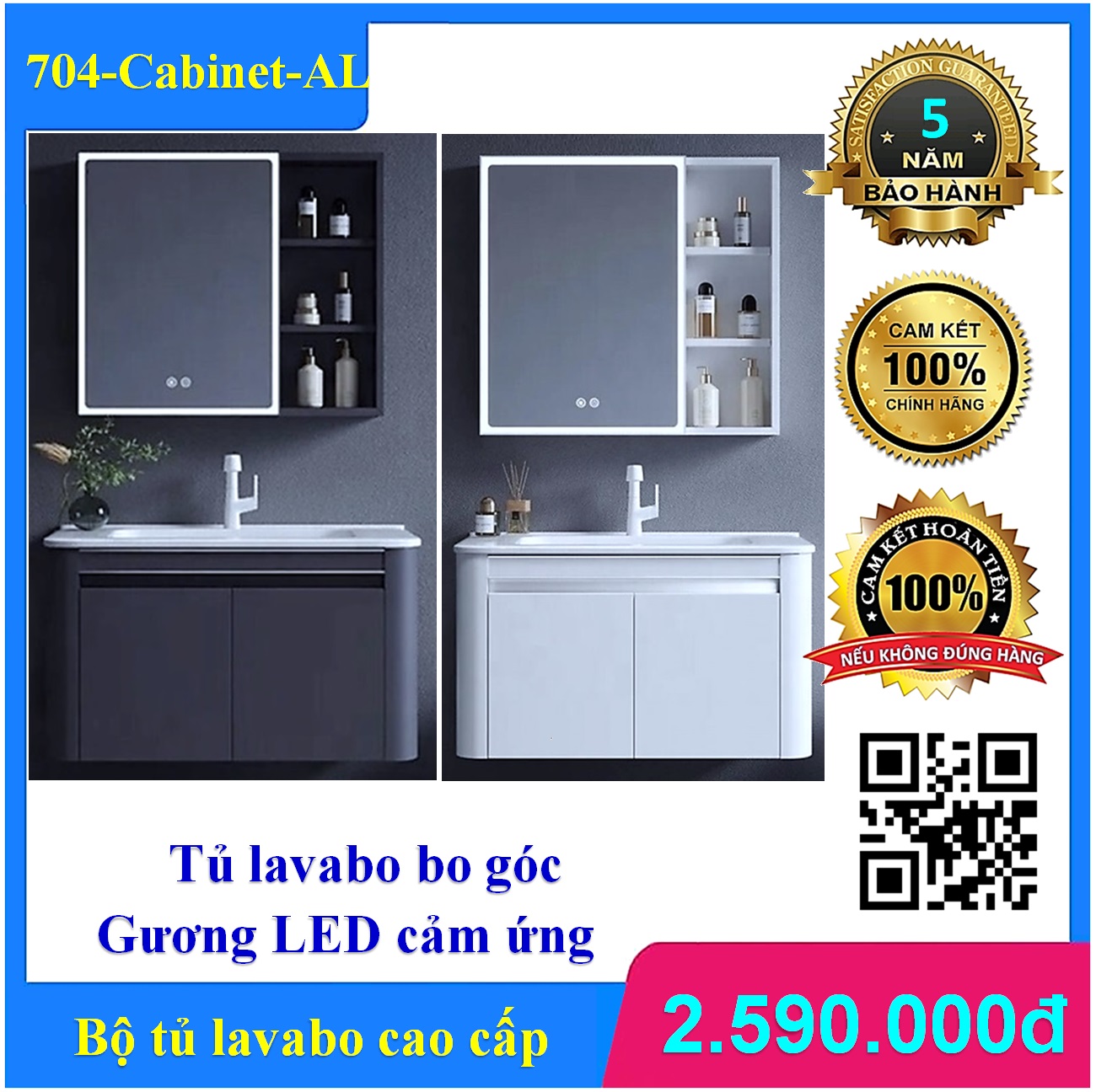 Bộ tủ lavabo kèm Tủ gương đèn led cảm ứng
